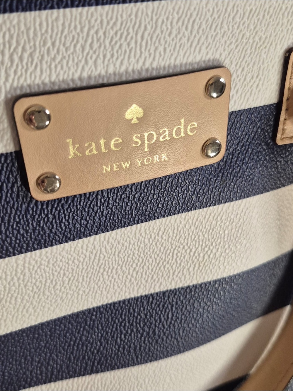 Kate Spade - Navy and White Striped Tote with Tan Trim - Picture 4 of 6